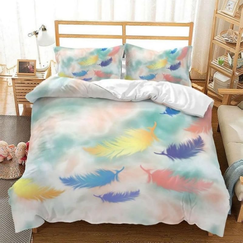Housse de couette 90x190 plumes colorées avec sa taie 65x65 pour lit enfant 1 place