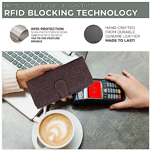 Real Leather Women Wallet Leather With Rfid Blocking - Designer Trifold Card Holder Ladies Clutch With Id Window Wallets (Brown) #TOP1