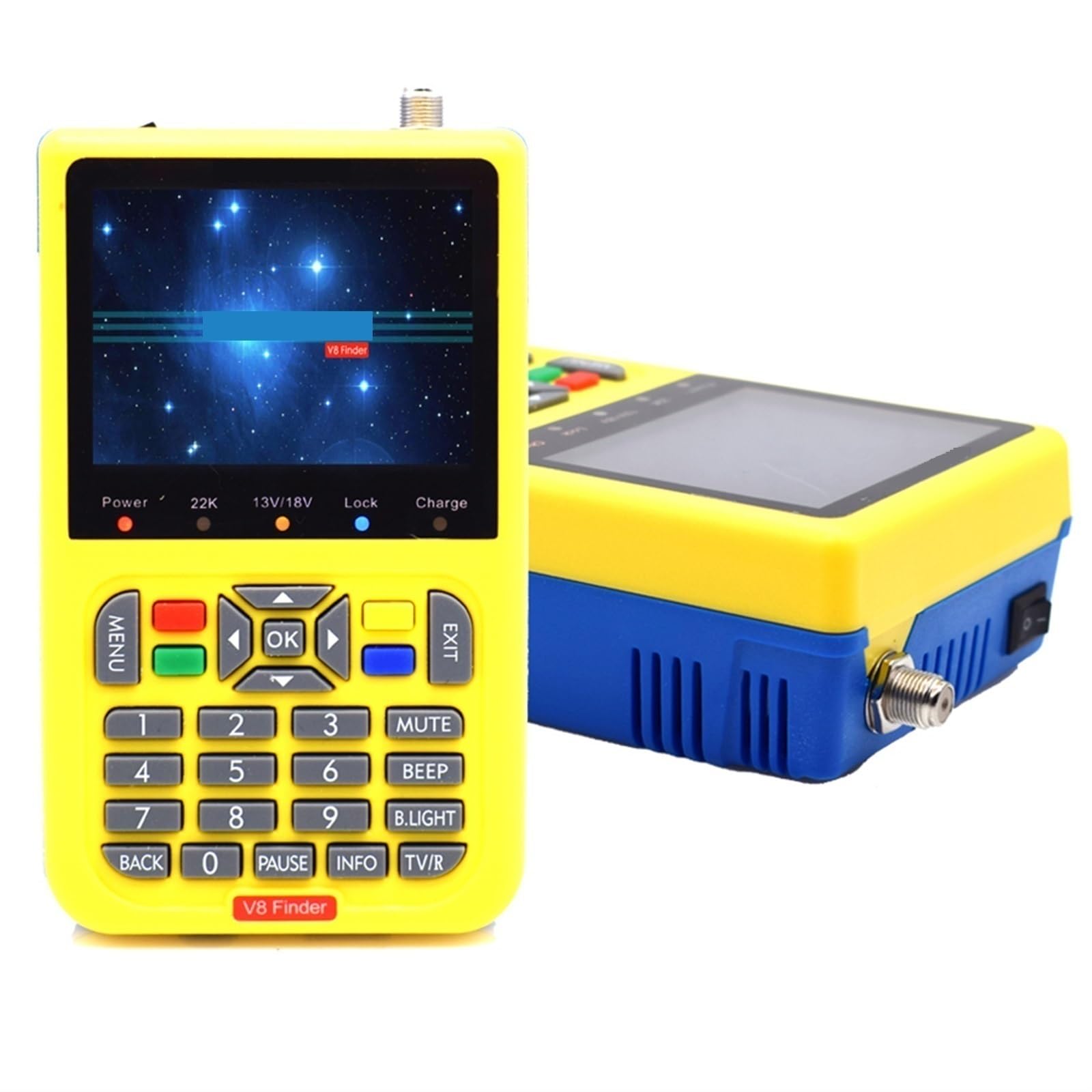 Buscador De Satélite LCD 3,5 Pulgadas HD DVB-S/S2 Digital H.264 MPEG-4 DVB S S2 Medidor Full 1080P FTA Satfinder DeteccióN Precisa(Yellow)