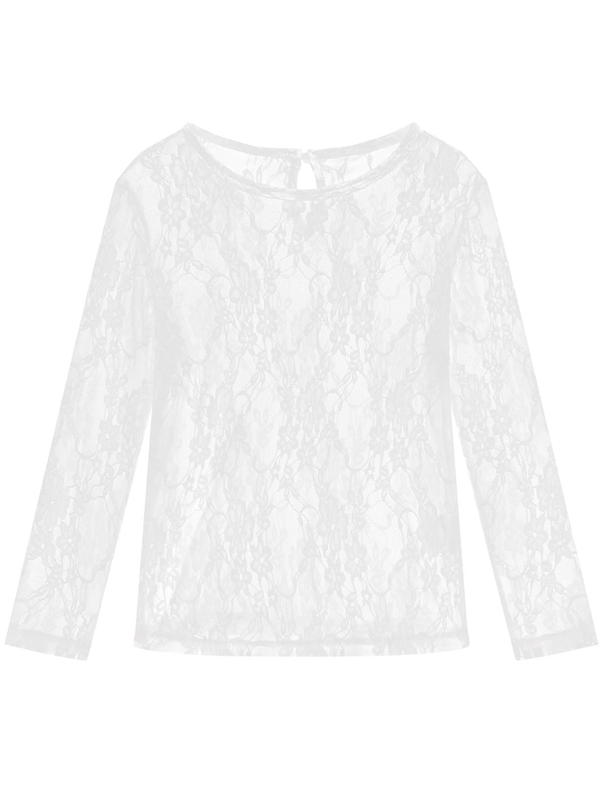 Noomelfish Girls Lace Long Sleeve Layering Tops Sheer Mesh Tee Shirts Blouse (5-12 Years)