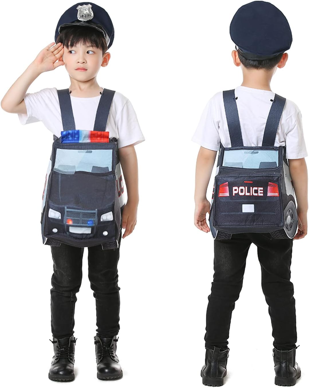 Toddler Police Car Costume,Funny Cosplay Onesie with Police Hat, Halloween Dress Up Gifts for Kids, For 2-4T Toddler