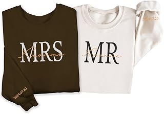 Custom Mrs Last Name Sweatshirt, Embroidered Bride Hoodie with Custom Date on Sleeve, Perfect Future Mrs. Gift, Honeymoon Pajamas, Engagement & Bachelorette Party Gifts, New Mrs. Wedding Gift