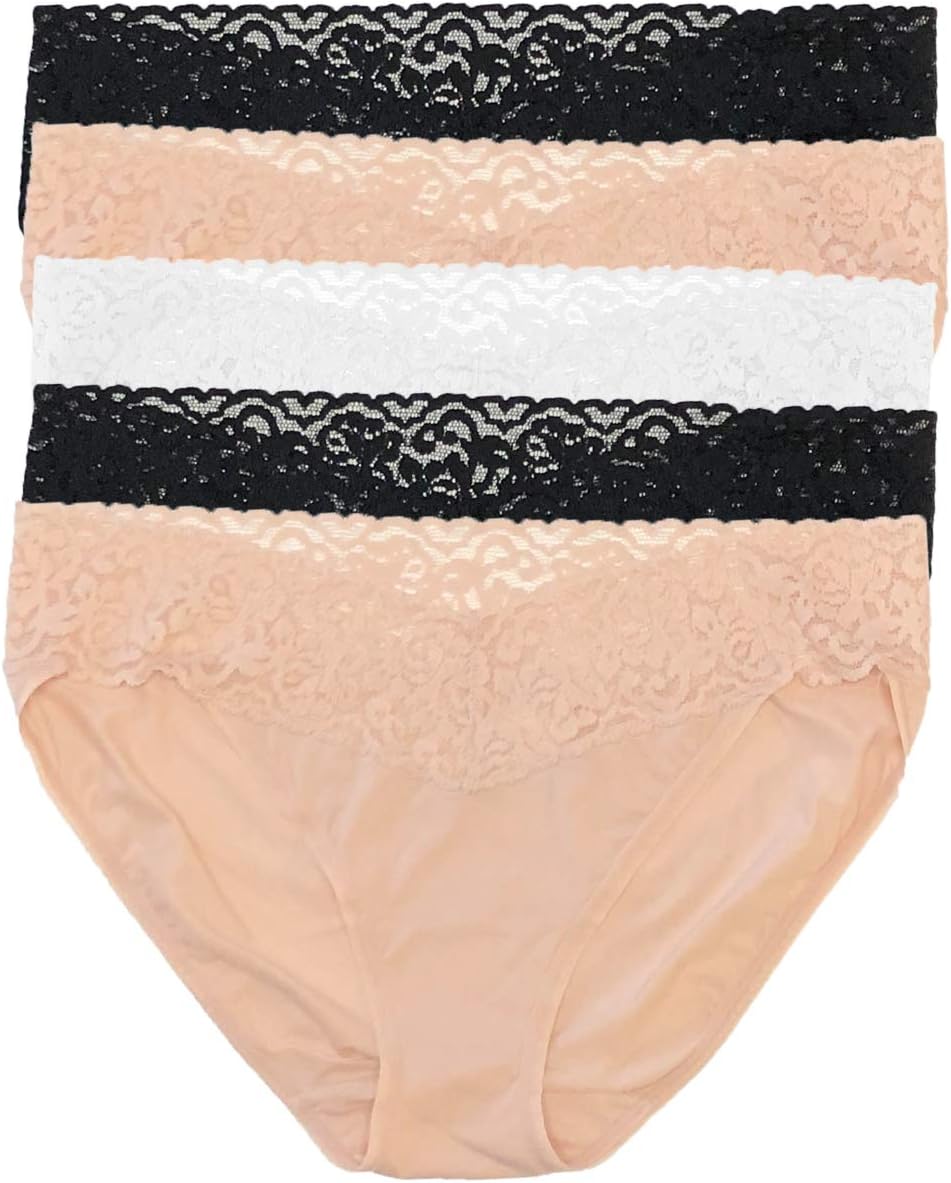 Felina Stretchy Lace Trimmed Bikini Underwear - Sexy Underwear for Women, Bikini Panties, Seamless Panties (5-Pack)