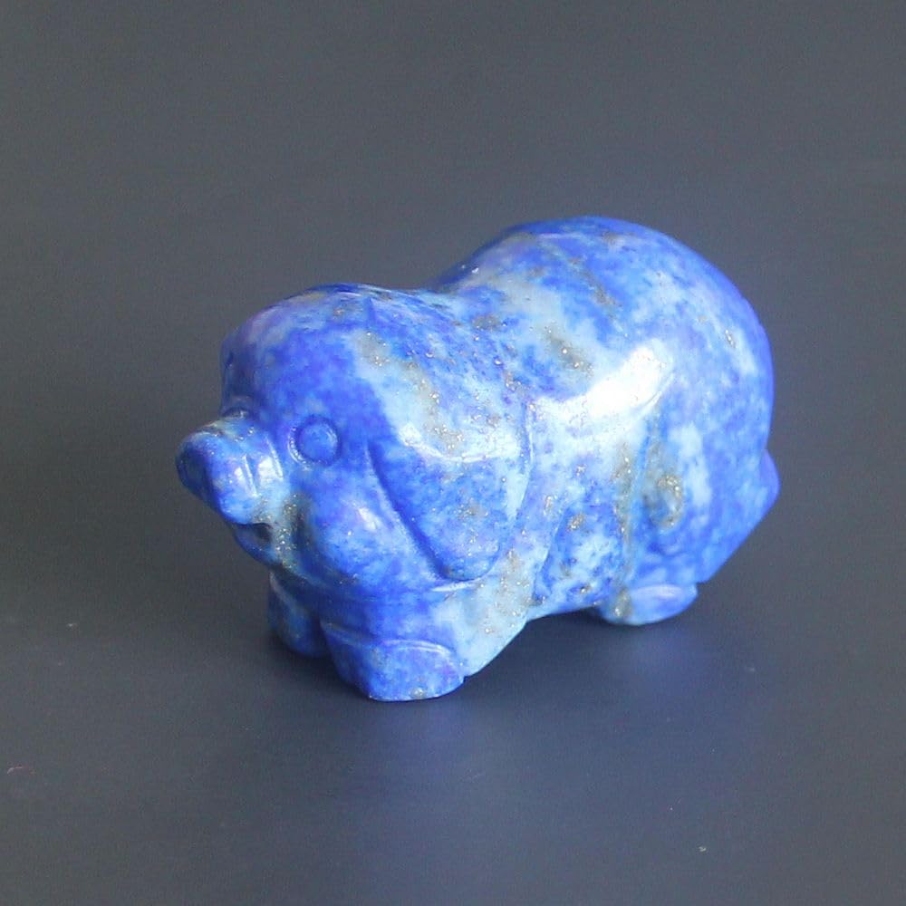 HLbshi Hand Carved Gemstone Crystal Pig Figurine Animal Statue Carving Office Study Home Decor Collections 1.5'' (Natural Lapis)