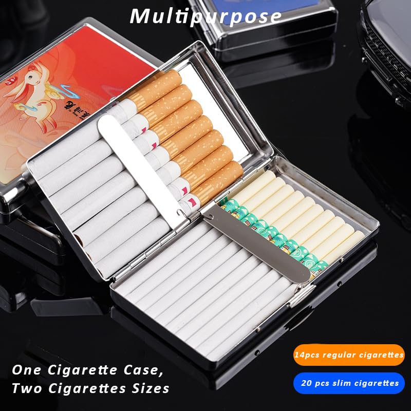 Metal Cigarette Case - Portable Double Sided Spring Clip Holder for 14pcs Regular Cigarettes, 20pcs 100mm Cigarettes Great Gift for Men and Women (Dog)