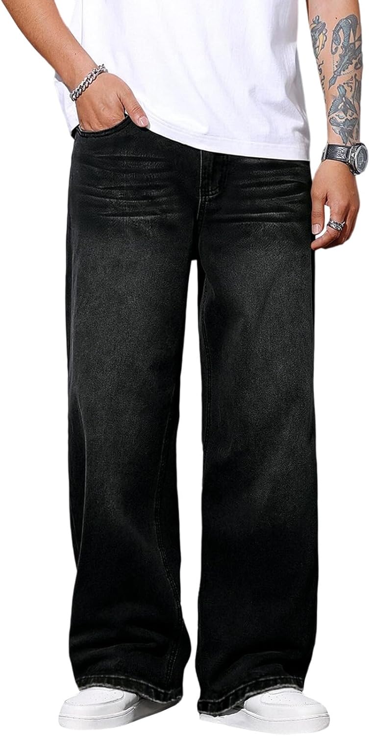 Men's Hip Hop Baggy Jeans Elastic Waisted Wide Leg Denim Pants Y2K Vintage Loose Fit Trousers Streetwear 2026 - Image 7