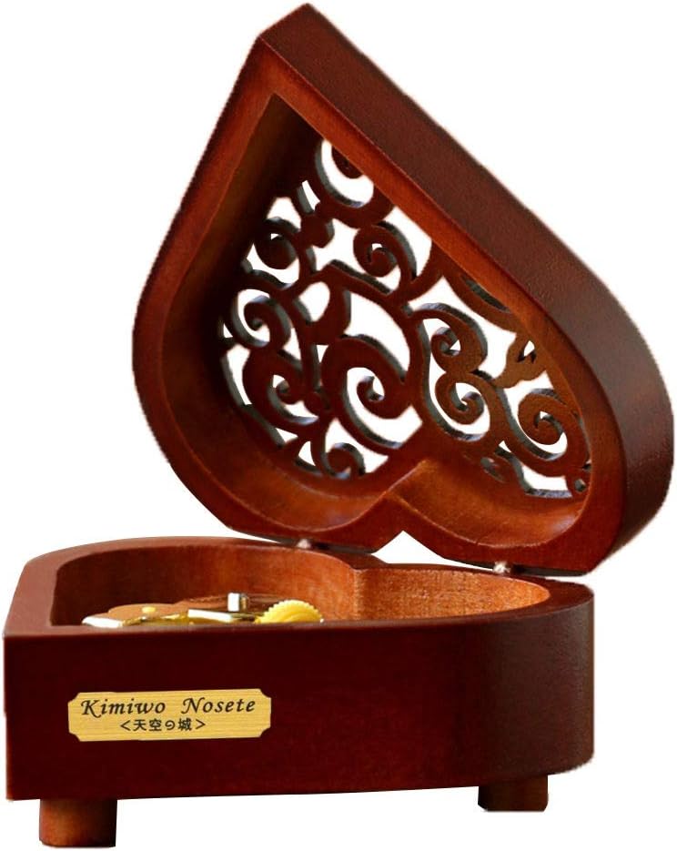 Youtang Music Box Creative Hollow Cover 18-Note Clockwork Wooden Musical Box,Heart-Shaped Musical Gifts,Play Somewhere in Time(Silver Movement)
