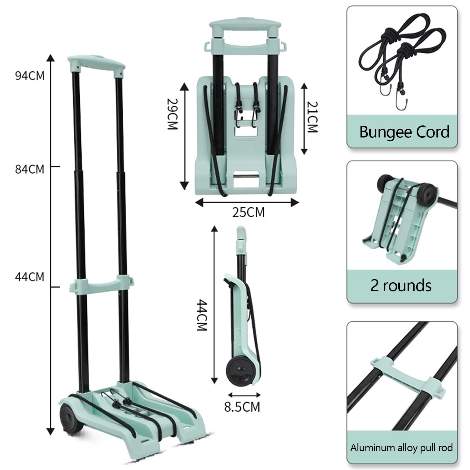 Produktbild von Meisax Mini Faltbare Sackkarre – Klappbar, 40 Kg Tragkraft, Leicht (2 Kg), Höhenverstellbar 46-97 Cm, Für Einkauf, Garten, Büro
