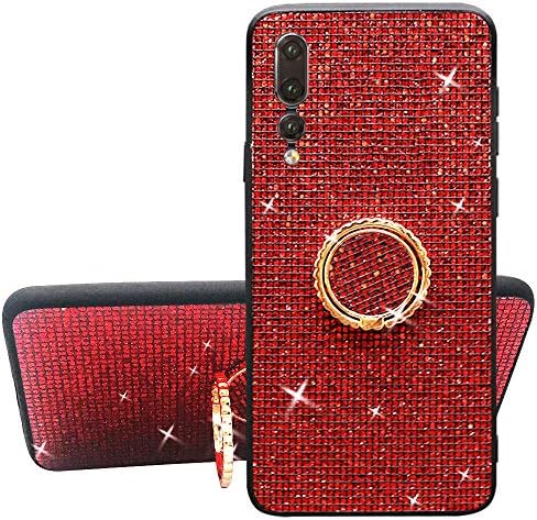 Huawei p20 pro case Compatible with Huawei P20pro Cases Bling Kickstand Ring Holder P 20 Cover Luxury Glitter Clear wuawei Hawaii 20p Protective Bumper huaweip20 6.1inch (red)
