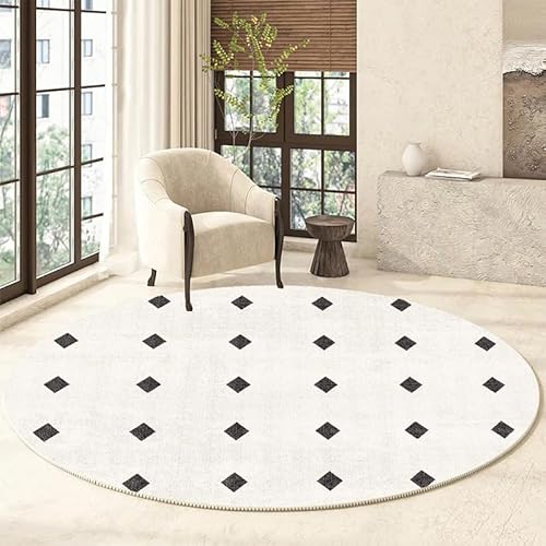 Alfombra redonda suave de 150 cm, lavable a máquina, para sala de estar, dormitorio, comedor, cocina, antideslizante, moderna, a lunares, color crema, beige
