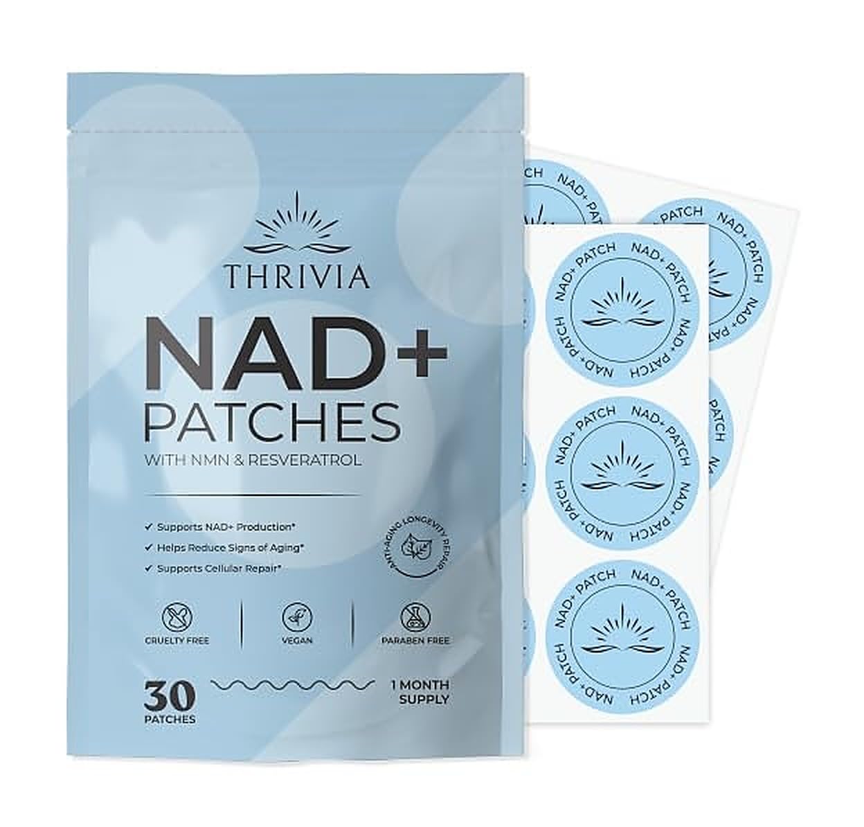 Parches NAD+ con NMN y Trans-Resveratrol para mujeres y hombres, 30 unidades