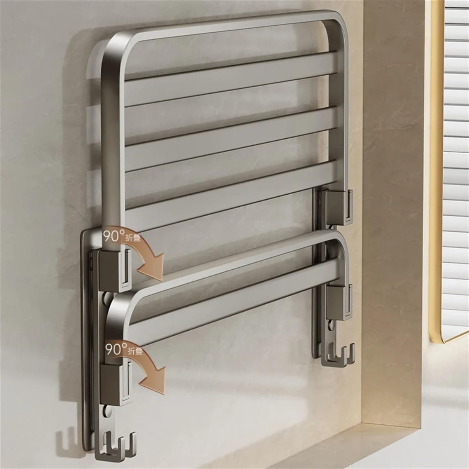 Self-Adhesive Towel Rack Shower Hanger Rail Gray Aluminum Shelves Holder Pole Bar Hook No Drilling Toilet Bathroom Accessories Para Baño y Cocina(TR-V9-40cm)