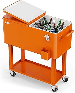 VINGLI Rolling Ice Chest Portable Cooler Cart with Shelf and Bottle Opener