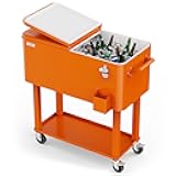 VINGLI 80 Quart Rolling Ice Chest, Portable Patio Party Bar Drink Cooler Cart, with Shelf, Beverage Pool with Bottle Opener