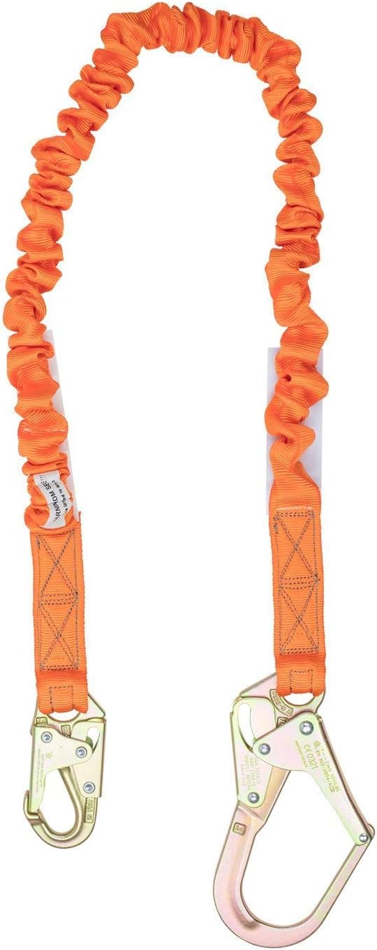 Malta Dynamics 6' Single Leg Stretch Internal Shock Absorbing Lanyard with 1 Rebar Hook and 1 Steel Snap Hook, OSHA/ANSI Compliant