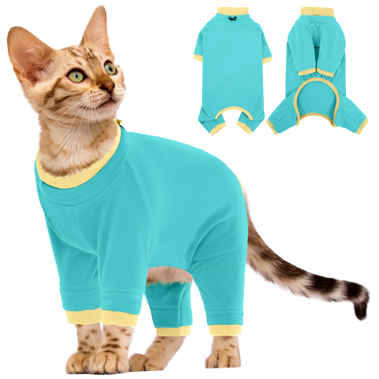 Cat Fleece Jumper, Cat Suit Post Surgery Recovery Suit Long Sleeve CatJacket PostSurgery Comfortable(Turquoise, L)