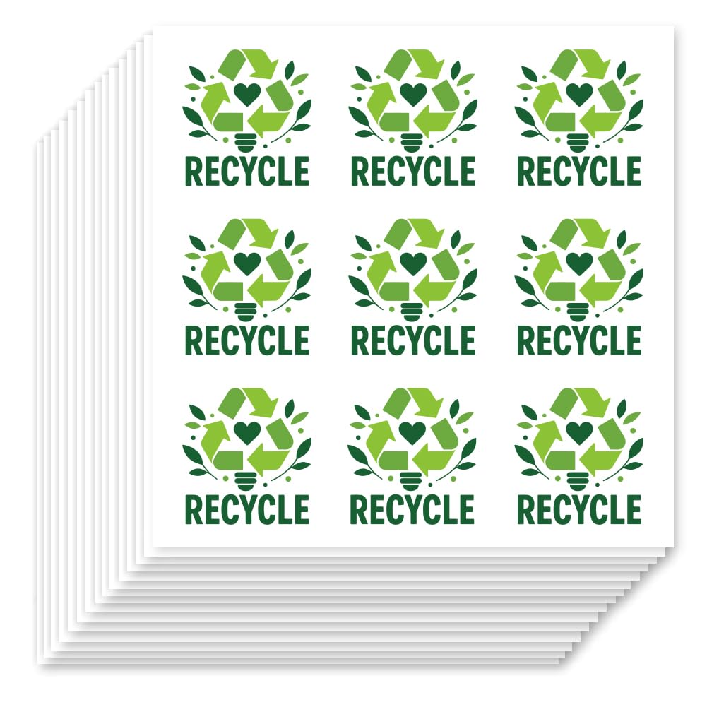 Hobbspring Green Recycling Logo Self-Adhesive Art Stickers 180pcs Decorative Decals Water Proof Sticker Accessories for Trash Can Kitchen Bathroom Notebook Bottles Restaurant
