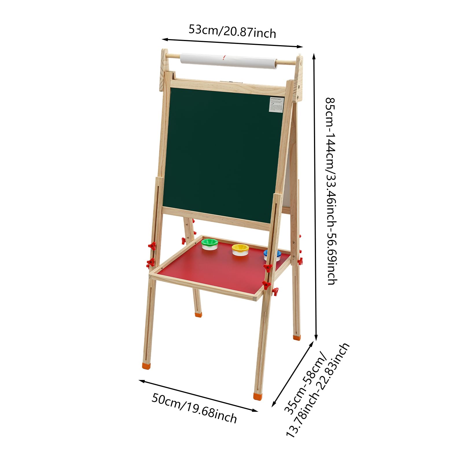 Cavalletto regolabile da 44,5 x 44,5 cm, dimensioni lavagna, cavalletto in piedi con righello, 1 scatola, gessetti, 3 pennarelli per lavagna bianca, 6 bottoni magnetici, 3 bicchieri per pigmenti e