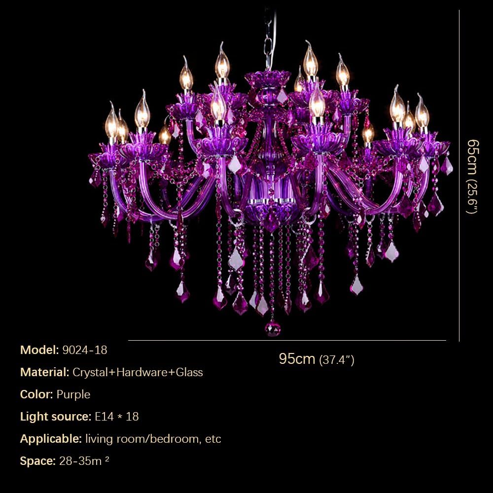 OUFULA European Purple Crystal Pendent Lamp Luxurious Living Room Villa Hotel Restaurant Bedroom Clothing Store Chandelier (Purple 18 Lights)