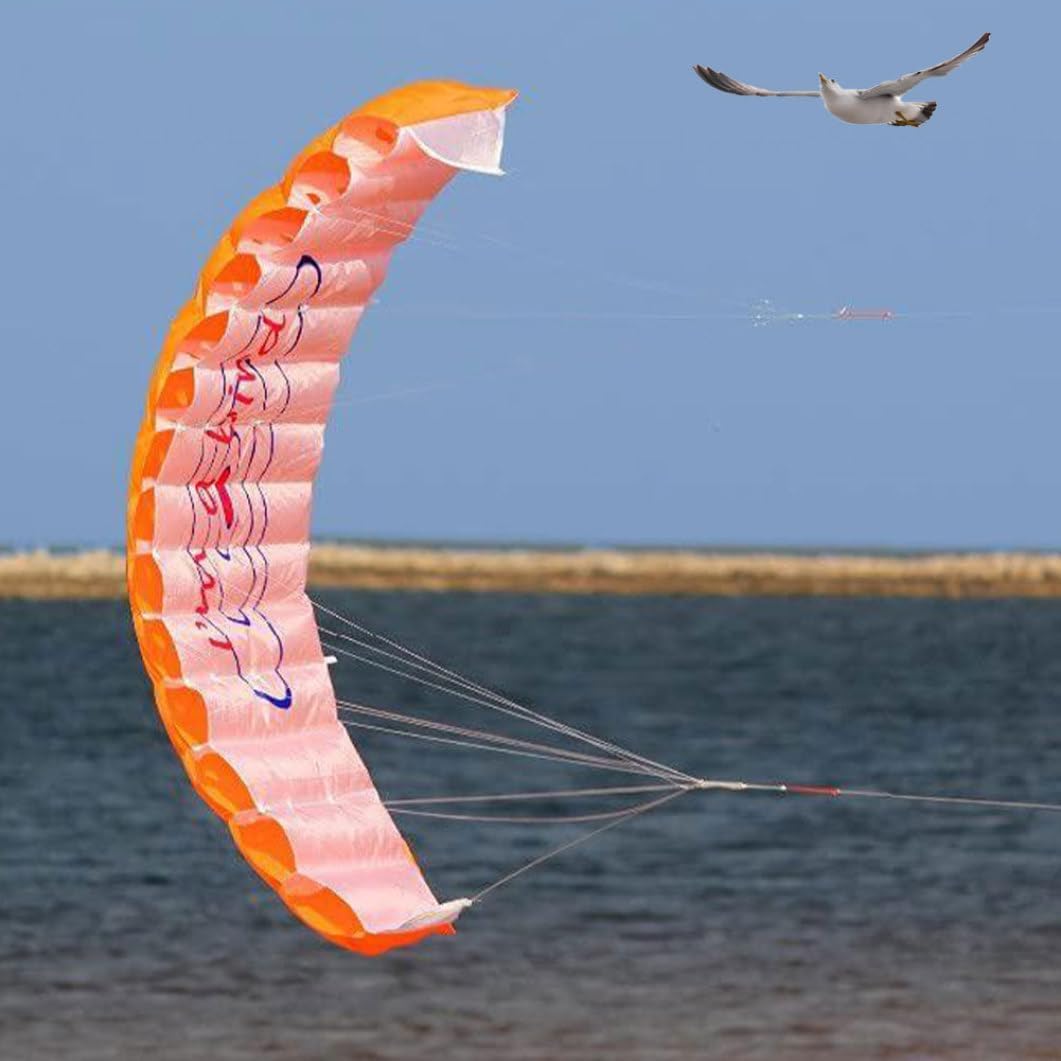 1PC Parafoil Kite Plaid Cloth Dual Line Surfing Parachute Beach Kite Outdoor Fun Toys Orange