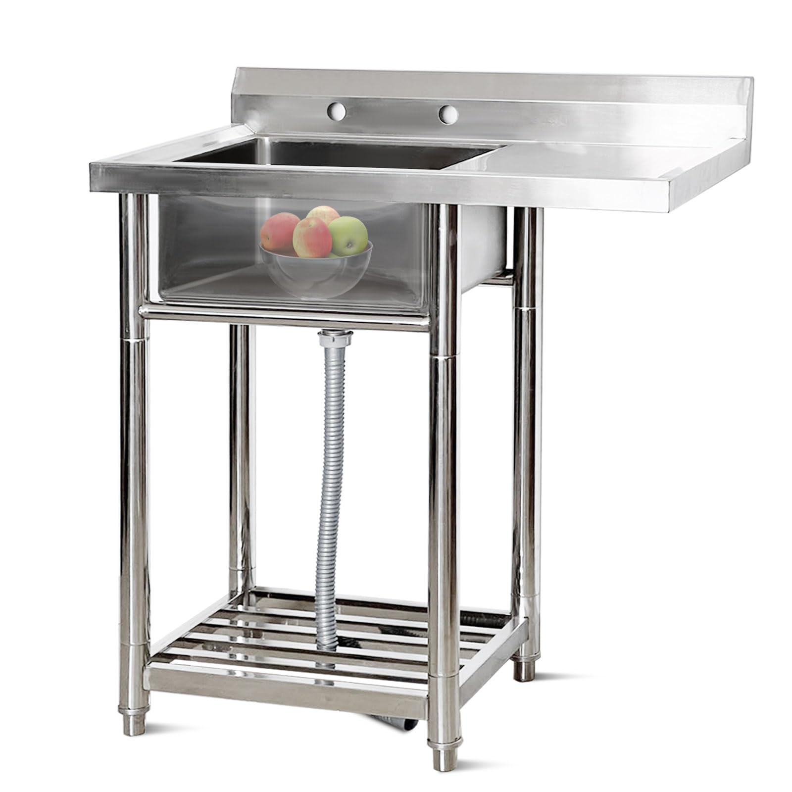 OWOHYG Stainless Steel Single Bowl Commercial Restaurant Sink For Outdoor Garden Kitchen Laundry Tub Room Garage Freestanding Utility Sink.