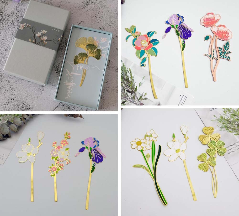 ZORILO Erwachsenenbox Studenten Geschenke, Lesezeichen, klassisches Metall-Lesezeichen, exquisites Blumen-Lesezeichen, Retro-Messing-Lesezeichen, Geschenk für Buchliebhaber #10