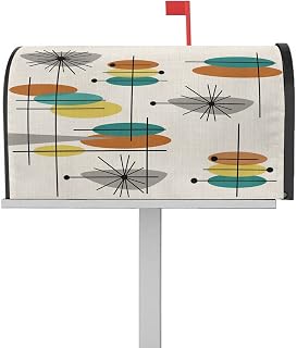 Mailbox Cover Magnetic Mid Century Orange Abstract Geometric Mailbox Covers Standard Size 21x18in,Mailbox Covers Wrap Post Letter Box Cover for Garden Yard Outdoor Decor Teal Color Block Retro Linen