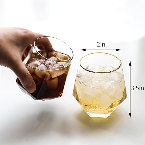 Miniatura 6 de Juego de 2 copas de vino de diamante, modernas copas de vidrio sin tallo con borde dorado, cristalería para servir fiestas, hogar, bar, restaurantes
