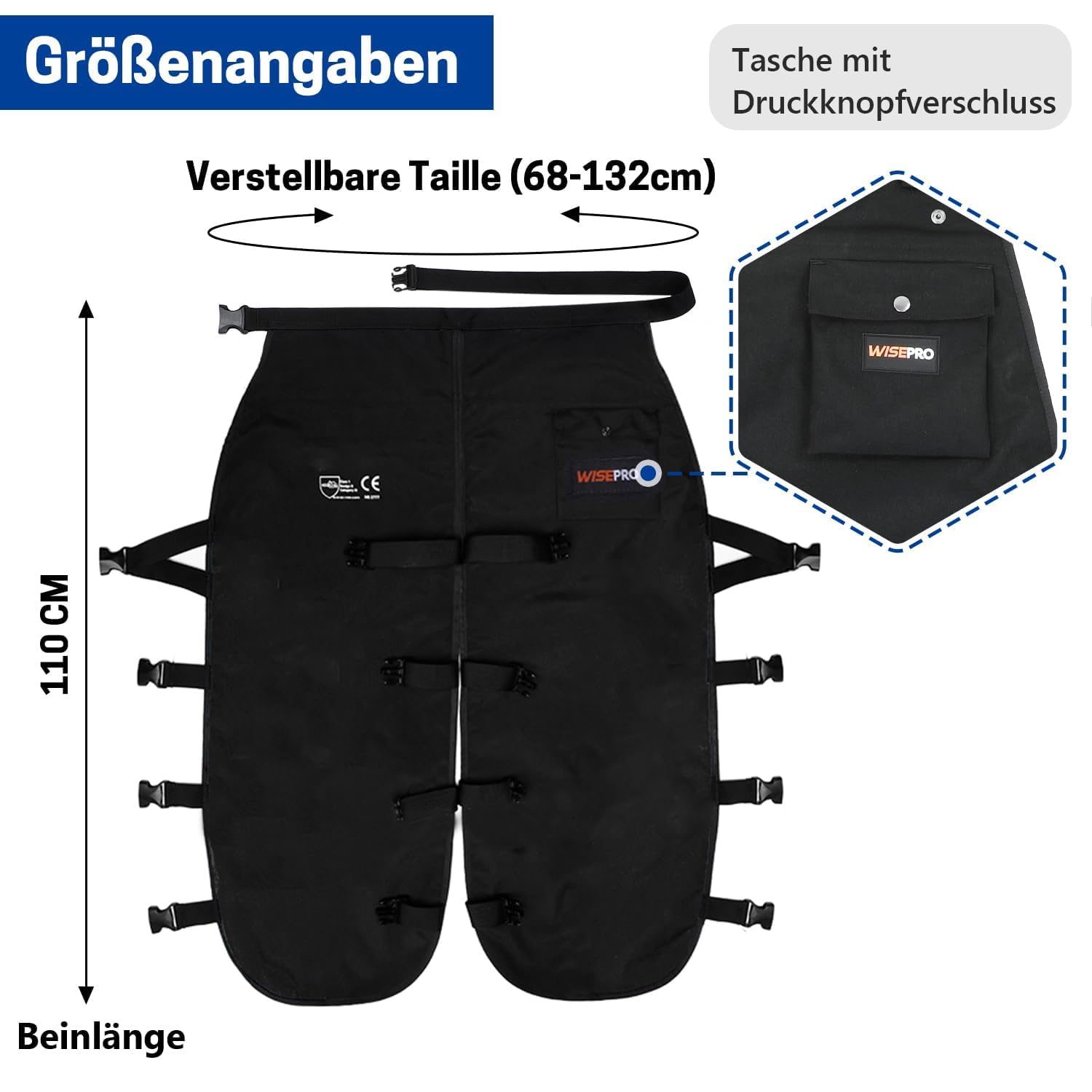 Leggings universali di sicurezza per motosega, a 8 strati, regolabili, per motosega, protezione forestale, solo protezione frontale