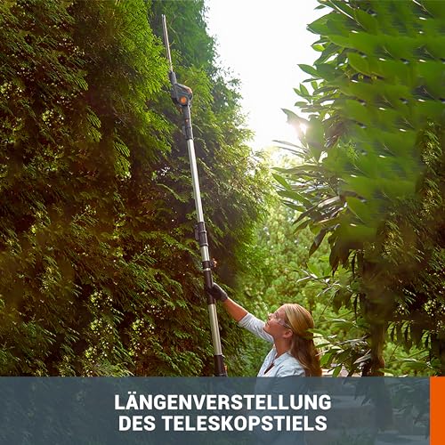 WORX WG252E.9 teleskopické nůžky na živý plot na baterie, 1340 ot./min, šířka sečení 45 cm, teleskopická rukojeť nastavitelná v 10 směrech až do výšky 3,20 metru, kompatibilní s PowerShare (bez baterie a nabíječky)