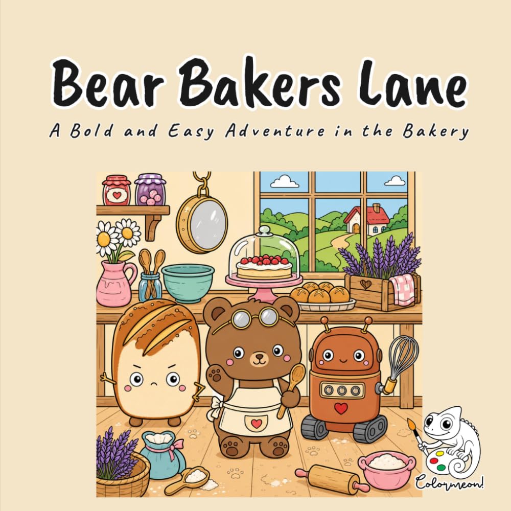 Bear Bakers Lane: A Warm Kawaii Coloring Book for Adults and Teens with Bramble, Cinder, and Whisk Baking in a Sun-Warmed Cottage Bakery for Stress Relief and Mindful Relaxation