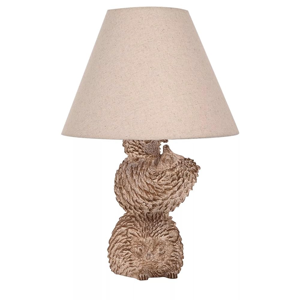 Britalia Hedgehog Table Lamp, Wood Effect Resin, Beige Fabric Shade, E27 ES, 37cm x 21cm, 1.4Kg