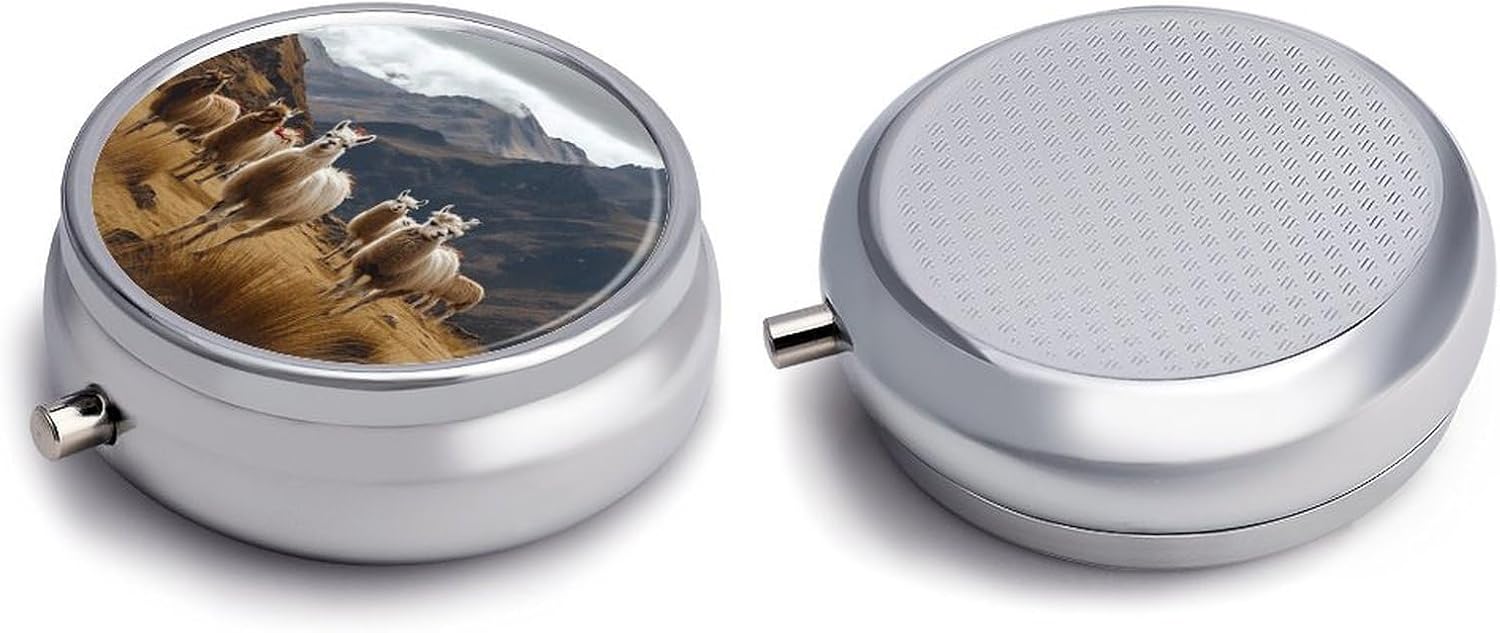 Round Silver Pill Box Small Pill Case for Purse and Pocket 3 Compartment image 3