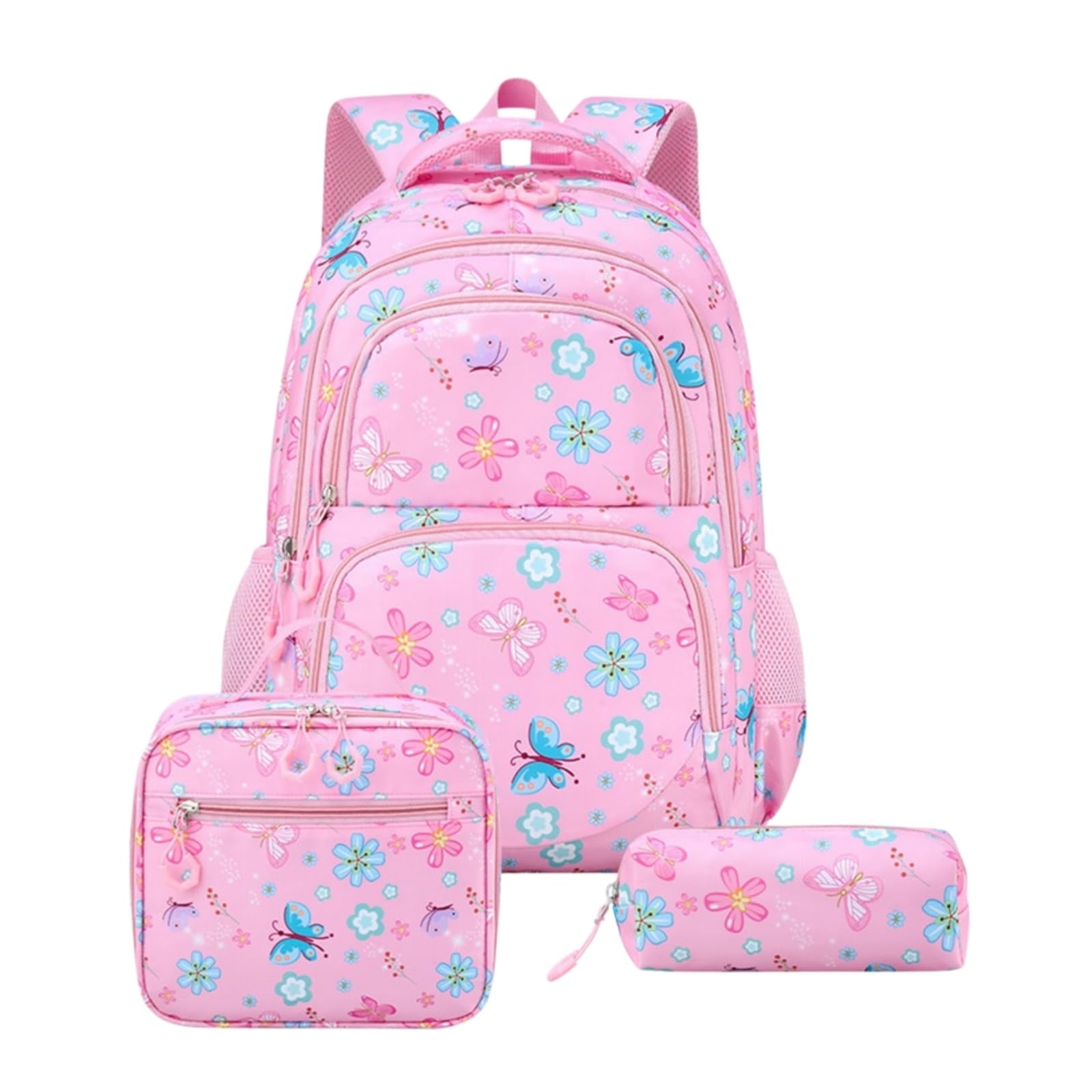 Zaino da Viaggio 3 in 1 Farfalla Florale Stampa Set Scolastico con Sacchetto A Pranzo E Borsa Matita per Ragazze Adolescenti