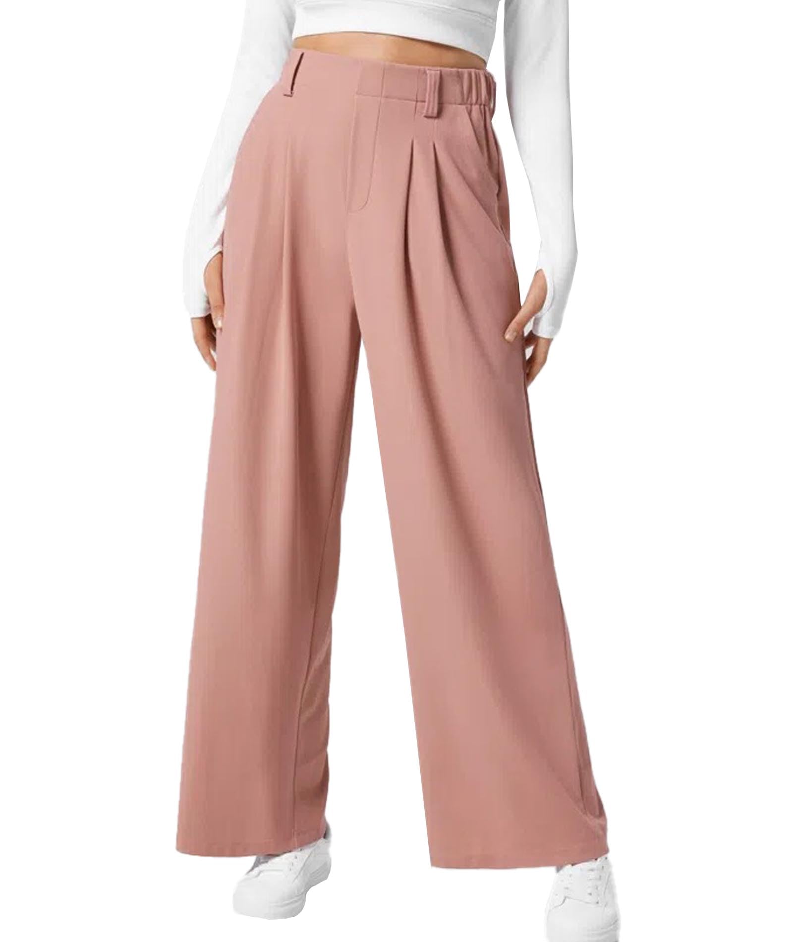 ECDAHICC Womens Wide Leg Pants High Waisted Casual Slacks Work Pants Business Palazzo Trousers with Pockets