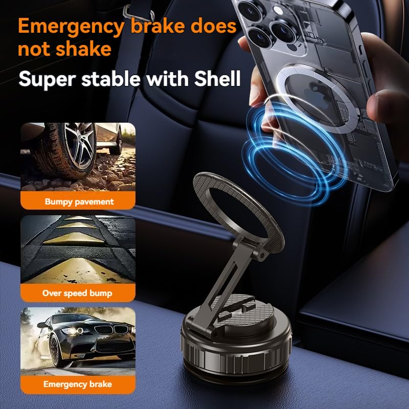 Soporte para teléfono con portabrocas al vacío, fuerte soporte magnético para teléfono de coche para iPhone 16, 15, 14, 13, 12 Android, soporte de teléfono ajustable para salpicadero, soporte manos