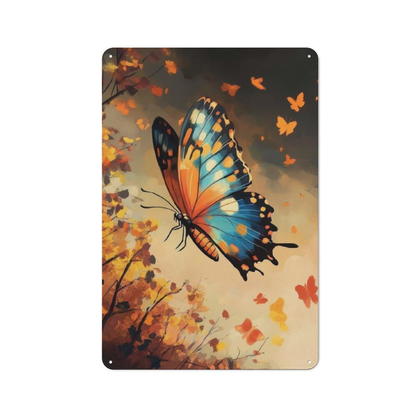 Junmoney Autumn Forest Butterfly Decorative Metal Plaque 30X20cm, Garage Style Shed Wall Plaque For Workshop, Basement, Shed Or Games Room
