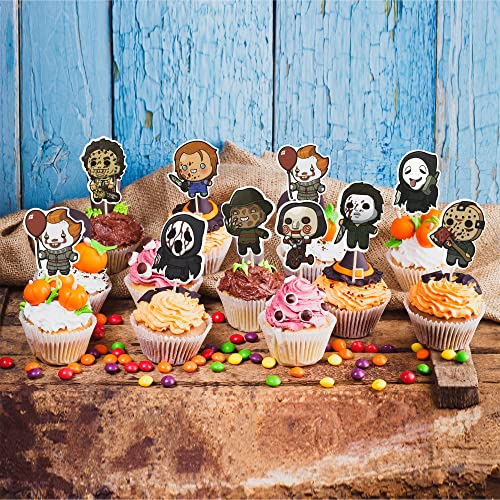 Gyufise 36Pcs Horror Classic Movie Cupcake Toppers Horror Movie Characters Cupcake Food Picks Decorations For Halloween Horror Movie Theme Birthday Baby Shower Cake Decorations Supplies #TOP4