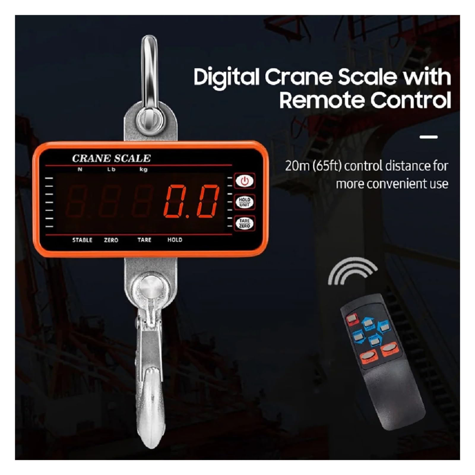 Báscula Colgante Digital De 1500kg/1000kg/500kg Con Control Remoto De 65 Pies Báscula De Grúa De Alta Resistencia Báscula De Gancho Industrial LED Regulable(500KG)