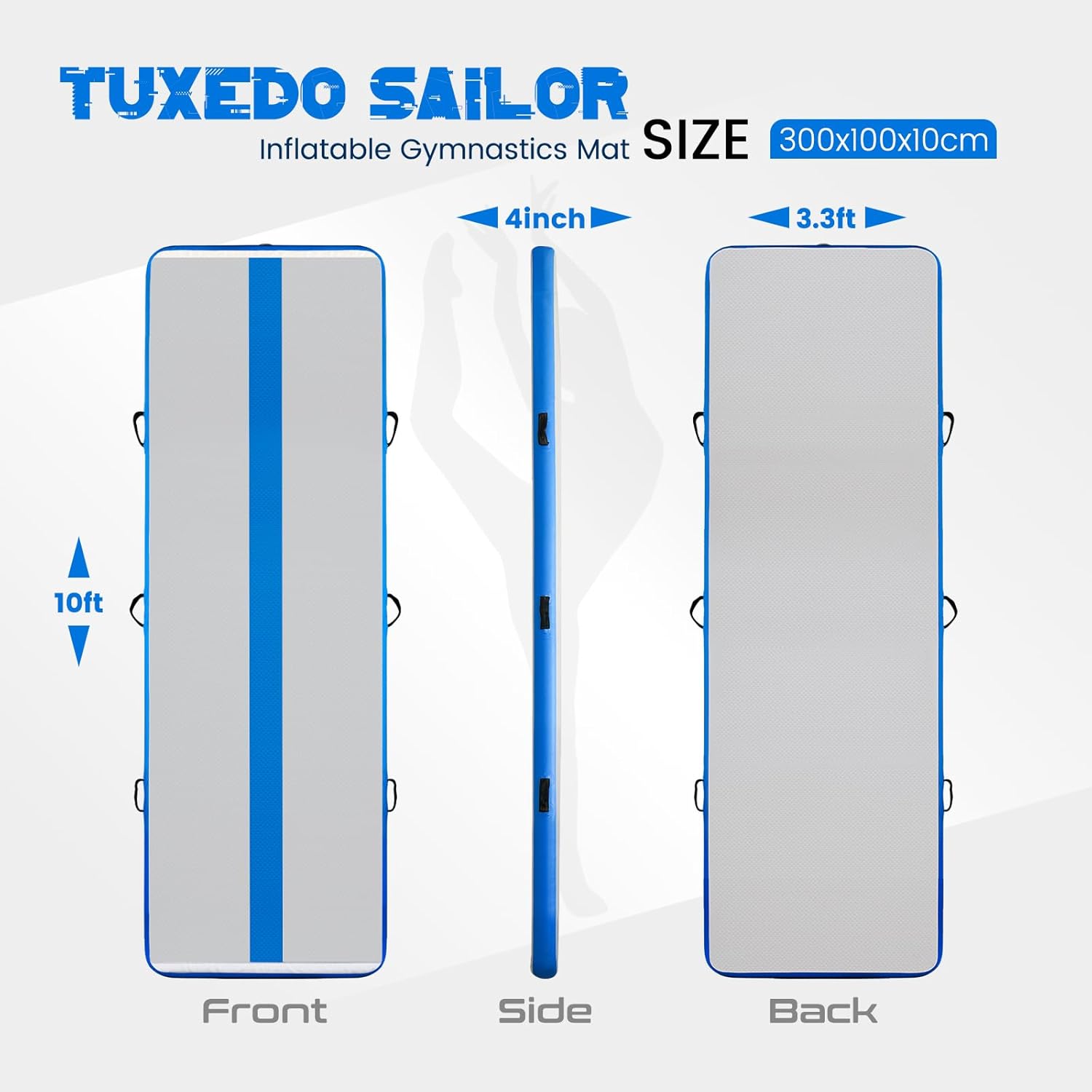 Tuxedo Sailor Inflatable Gymnastics Tumbling Mat Tumble Track Thickness Floor Mat With Electric Air Pump for Gymnastics/Training/Home/Cheerleading/Water/Gym/Yoga