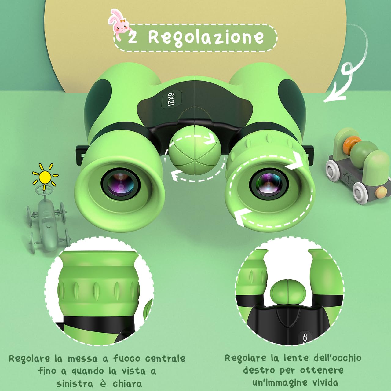 Upgrade Impermeabile Compatto Binocolo per Bambini - 8x21, All'aperto Idea Giocattoli Regalo