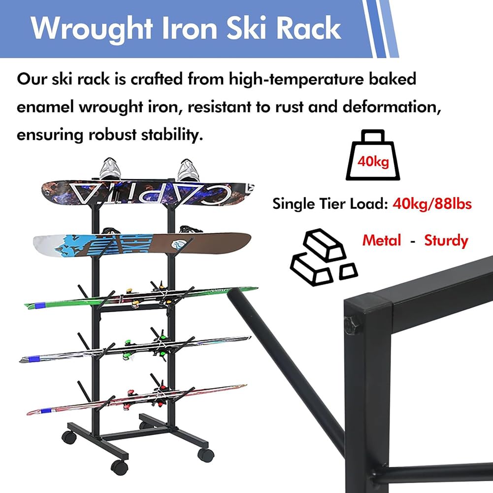 Support De Planche À roulettes sur Pied, Support De Stockage De Snowboard Commercial, Support De Rangement De Snowboard en Métal Roulant