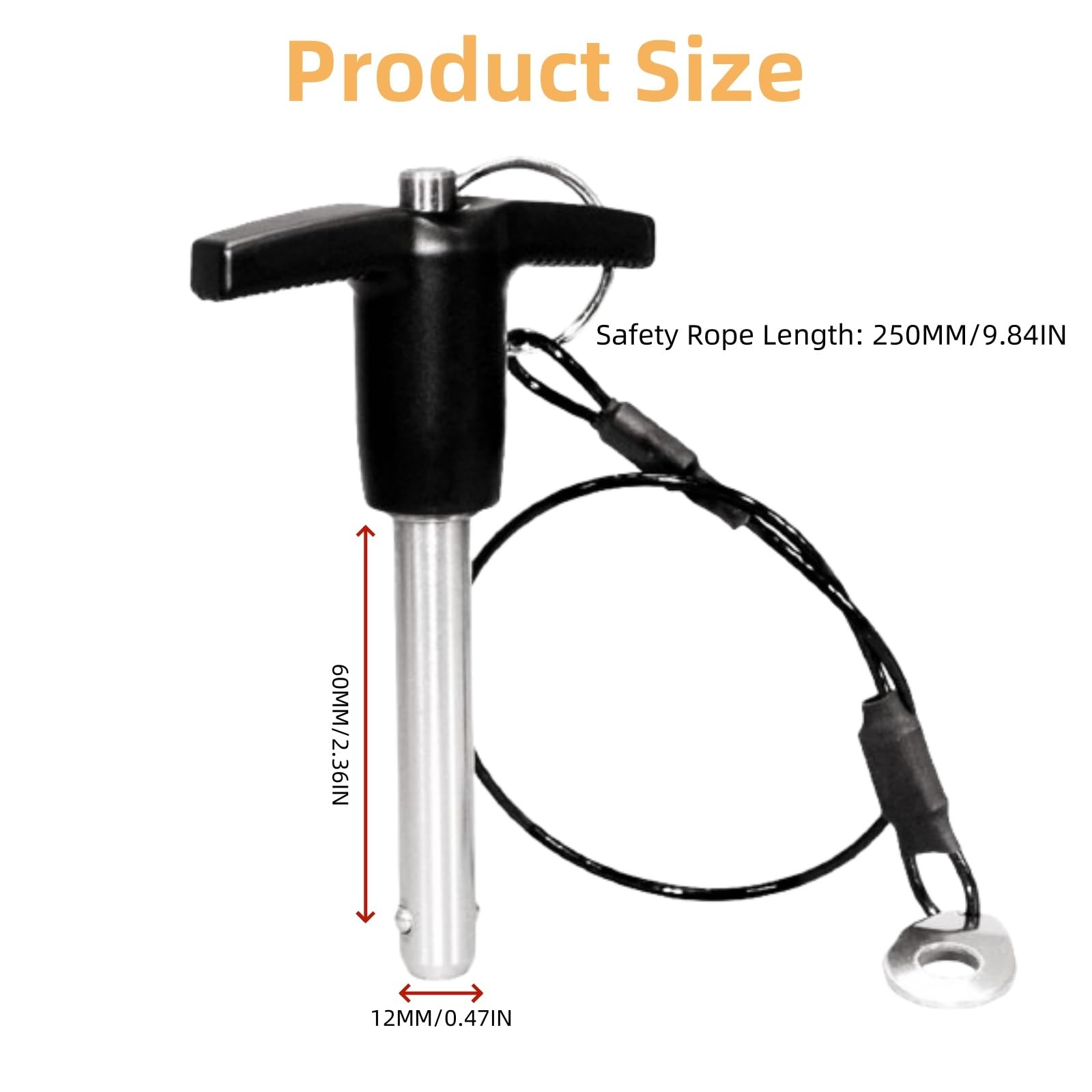 MerciL 2pcs T-Handle Locking Pin, 304 Stainless Steel Push-Button Quick Release Pin Quick Release Ball Locking Pin with Lanyard Cable (12X60MM)