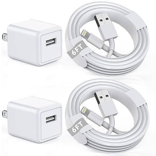 Cargador de iPhone [Certificado MFi de Apple] Cable de carga Apple 2 paquetes 6 pies de cable Lightning de carga rápida con bloque de cargador de
