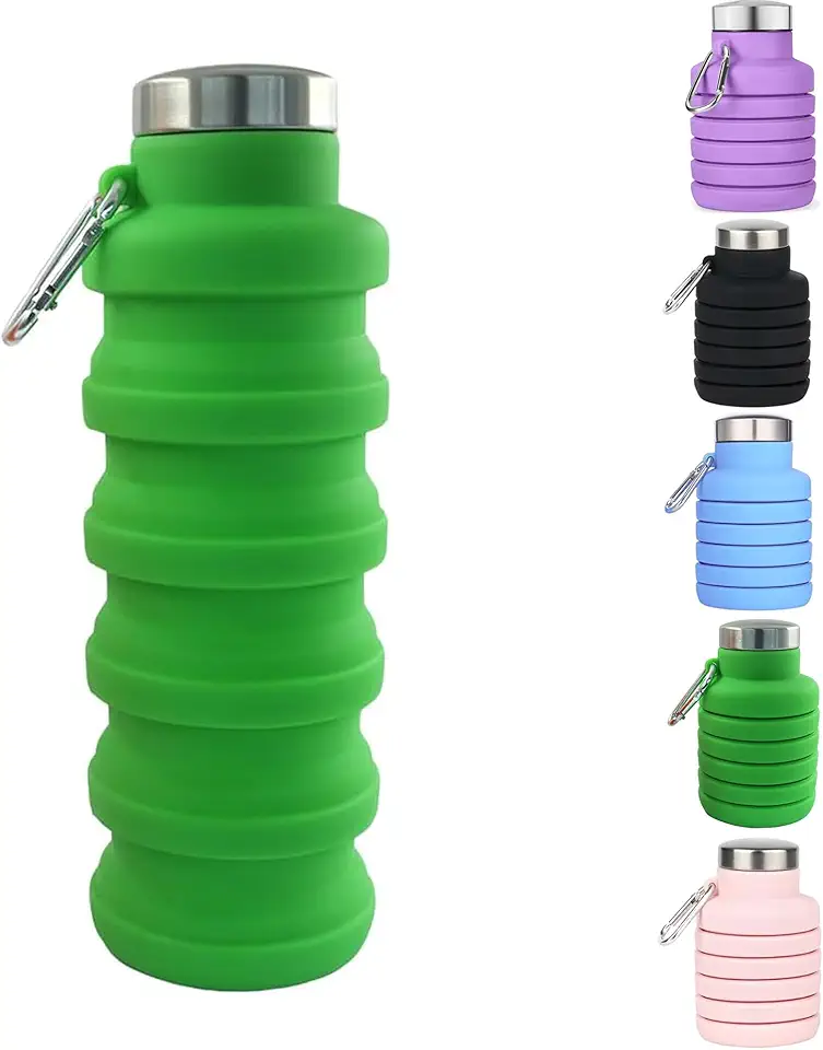 Garrafa Dobrável - Copo Retrátil de Silicone Ultra Compacto e Portátil, Ideal para Academia, Viagens, Trilhas e Uso Diário - Design Antiderrapante e Antivazamento (Verde)
