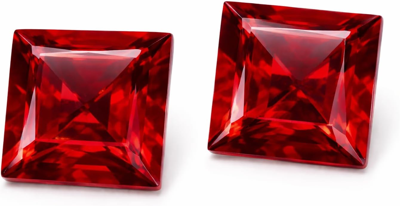 Natural Garnet 7mm square faceted brilliant cut AAA quality loose calibrated gemstones for jewelry making square 7mm - 2 Stone