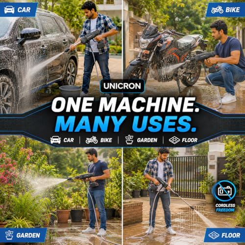 Image of Car Washer High Pressure Gun, Rechargeable 48V 12000mAh Cordless Portable Wireless for Bike, House Lawn, Garden & AC Washing Cleaning Kit