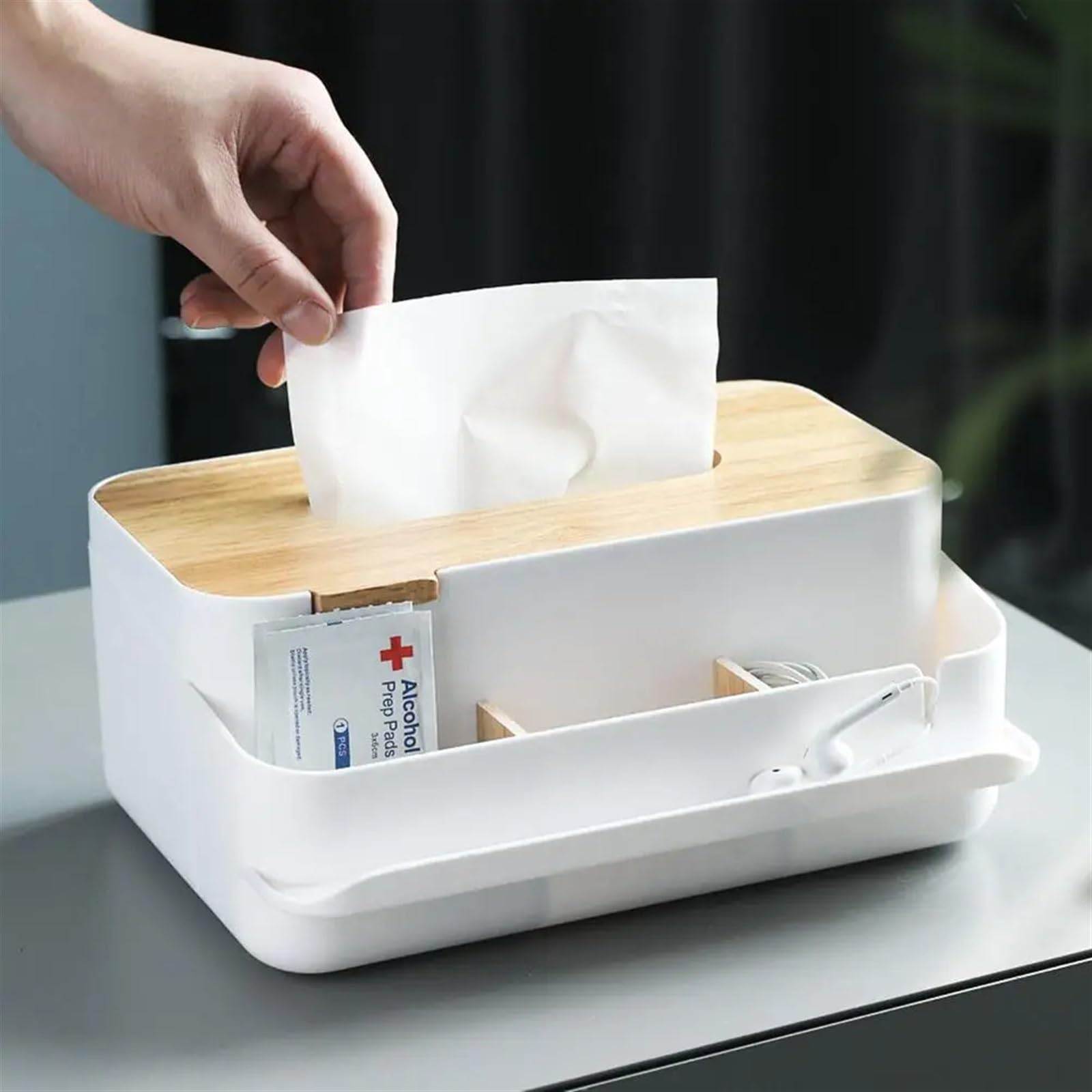 Tissue Box Halter 18l Multifunktions-Tissue-Box mit Holzdeckel Kosmetiktücherhalter Spender Organizer for Küche Schlafzimmer Dekor