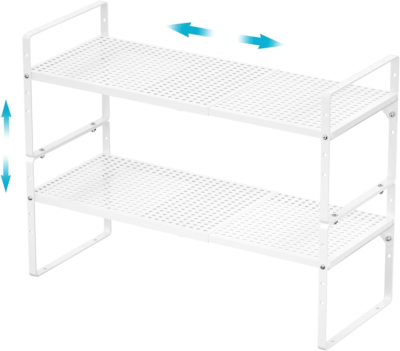 IPEGTOP 2-stöckiges Ausziehbares Schrankregal Metall, Stapelbarer Küchen Organizer & Gewürzregal, Höhenverstellbar, Schmal & Stabil für Arbeitsplatte, Schrank, Speisekammer & Bad