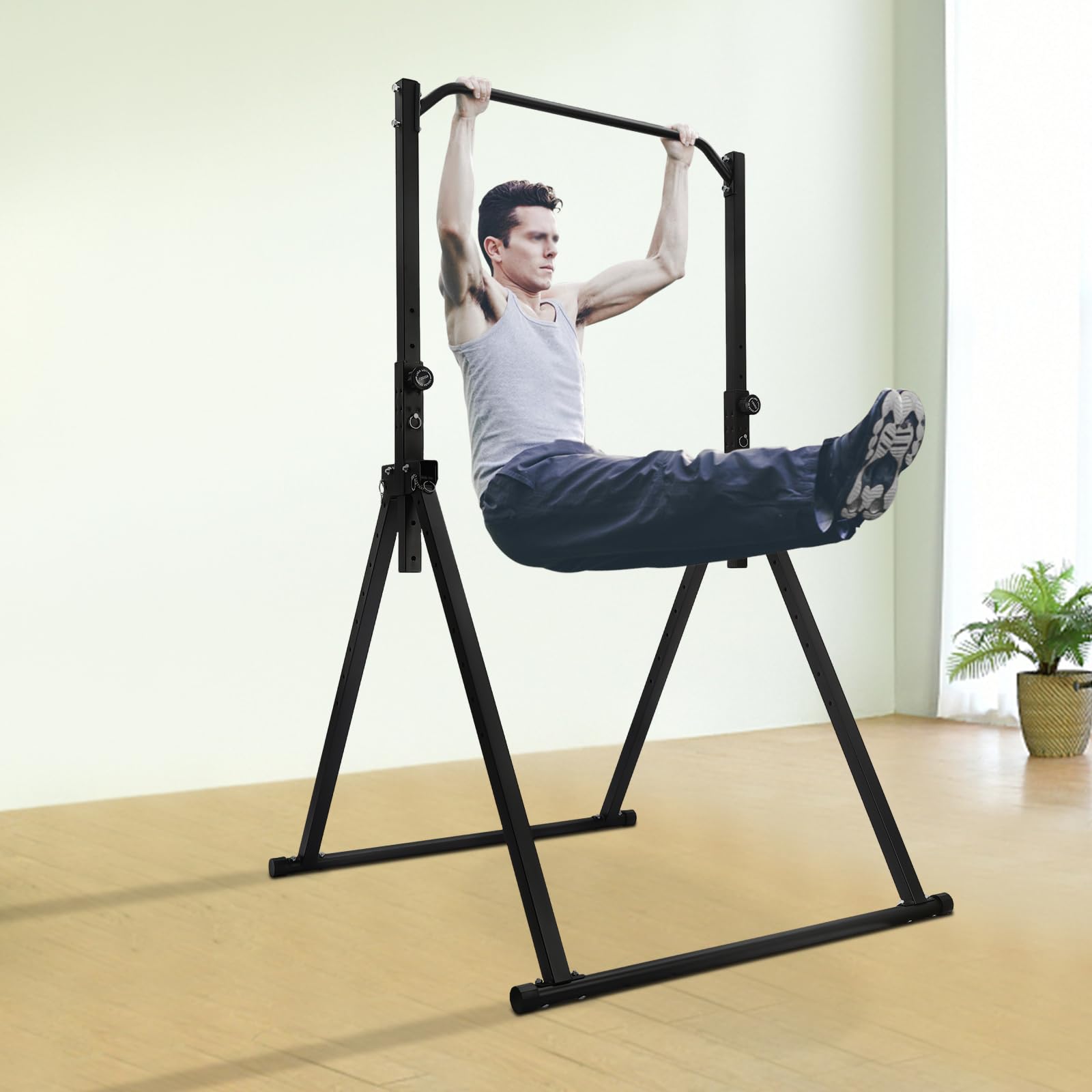 MINRS Power Tower Dip Station, Klimmzugstange Freistehend, Höhenverstellbar Pullup Bar Stand Zusammenklappbare mit 2 Schraubenschlüssel für Home Gym, bis 200 kg Belastbar